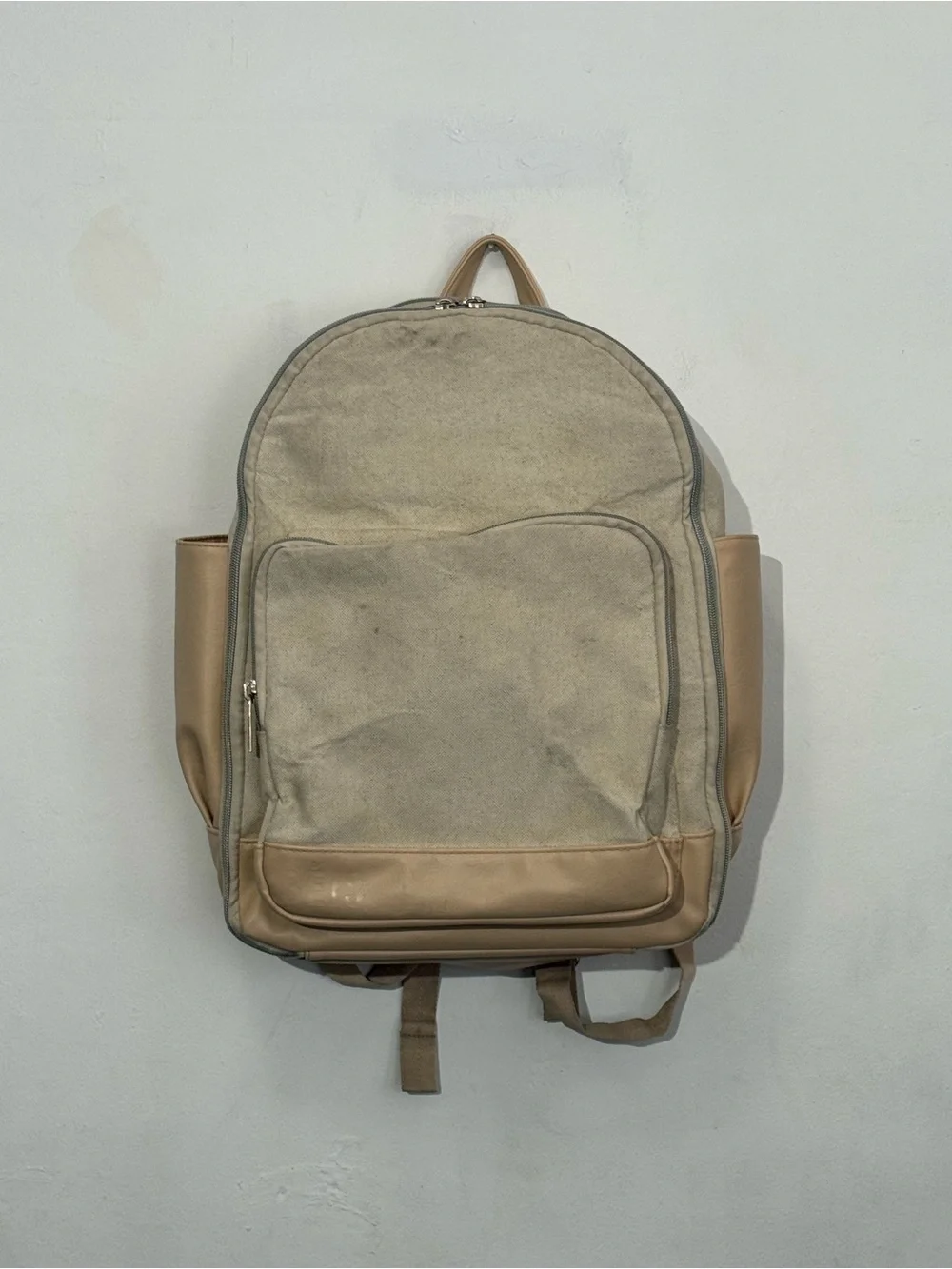 BEIS The Travel Canvas Backpack in Beige Everyday Diaper Mom Laptop Bag FLAWED